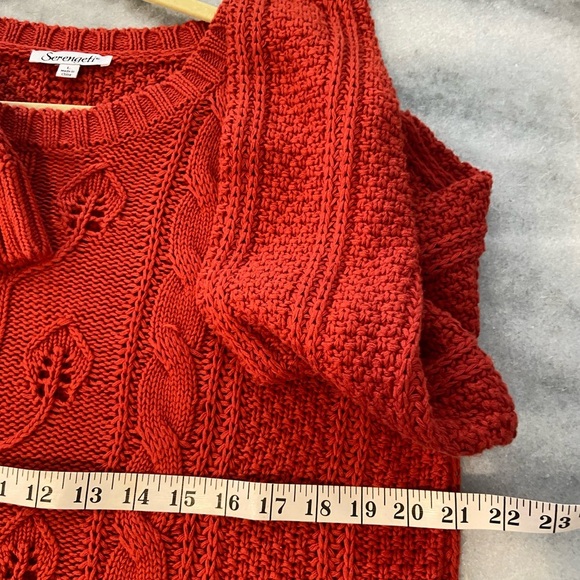 NWOT Serengeti Size L Rust Cotton Cable Knit Long Sleeve Crew Neck Sweater Ivy - Picture 11 of 11